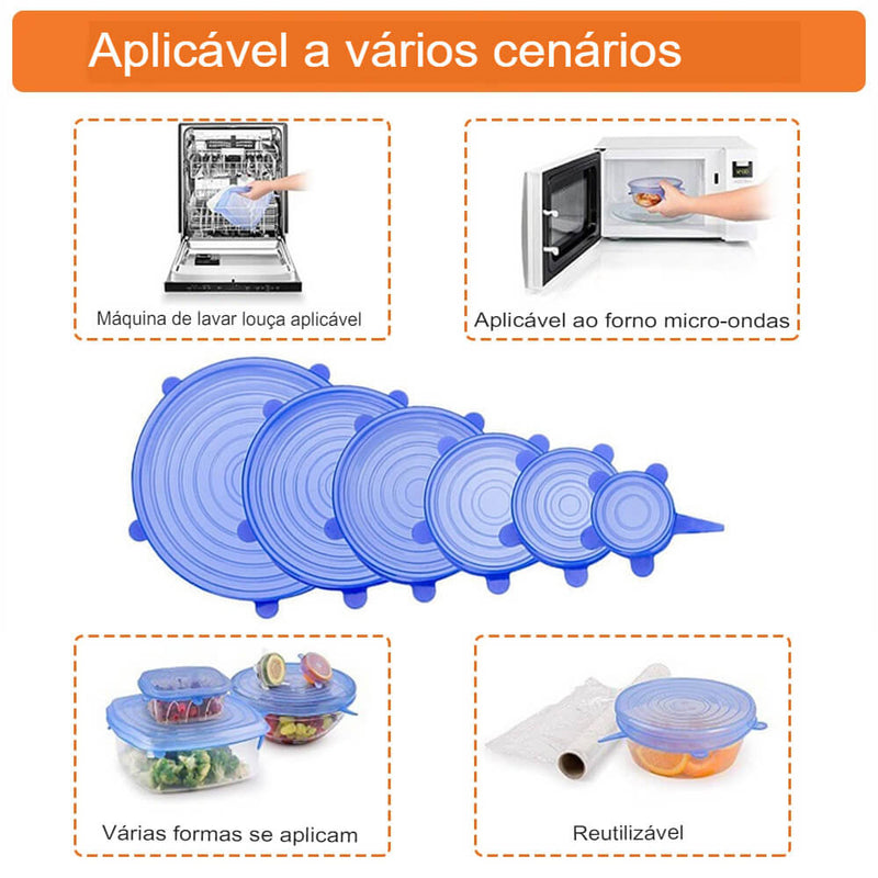 Kit 6 Peças Tampas Adaptáveis De Silicone